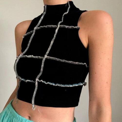 2020 Chic Crop Tops Tees Tie Dye With Sequin Patchwork For Women Ladies Summer T-shirts Ruffles Hem Balck Clothes Female Femme
