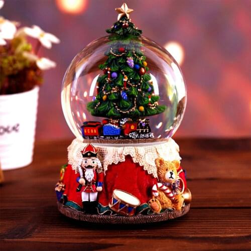2021 Christmas Tree Music Box With Light Rotating Resin Crystal Ball Christmas Present Christmas LED Light Nutcracker Music Box