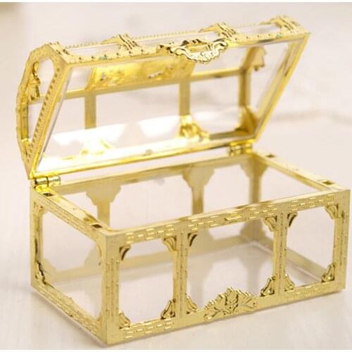 300Pcs Treasure Chest Candy Box Gold Silver Transparent Plastic Novelty Chocolate Box Wedding Favor Boxes Baby Shower Gift Box