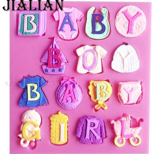3D Baby clothes forma silicone stencil cake baby carriage bottle Party cake decorating tools DIY fondant silicone mold T0275
