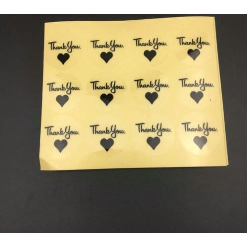 500PC 1.18" Round Transparent Thank you With black love Heart Sealing Sticker