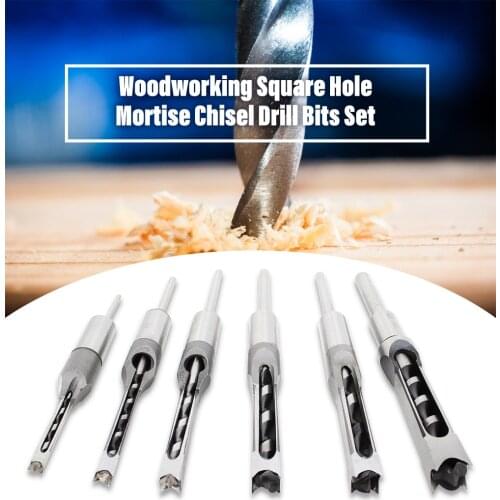 6pcs Woodworking Square Hole Mortise Chisel Drill Bits