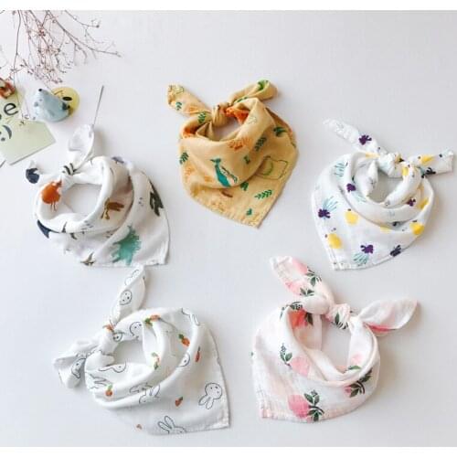 60*60CM Cartoon printing baby multi-purpose square bib baby bamboo cotton gauze triangular towel saliva towel
