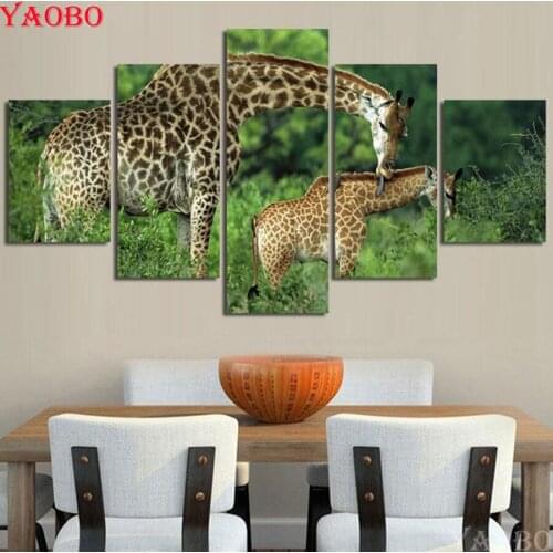 DIY diamond embroidery 5 pcs Animal giraffe 5d diamond painting rhinestone pictures pasted cross stitch Full Square Round Drills