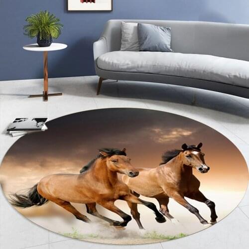 Large Round Rug 3D Printed Pattern Horse Carpet For Modern Home Decor Living Room Bedroom Floor Mats Sofa Chair Anti-Slip Mat