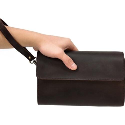 Business Man Big Clutch Bag New Genuine Leather High Capacity Clutches Men Male Real Cow Leather Long Wallet With Wristlet Purse