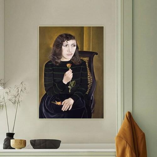 Girl with Roses by Lucian Freud Canvas Art Oil Painting Artwork Aesthetic Decorative Picture Wall Hanging Decor Home Decoration