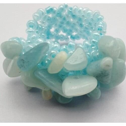 Elastic Amazonite Bead Finger Ring Stretch Size 8-9 Jewelry For Woman Gift X018