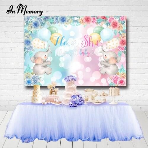 InMemory Gender Reveal Party Backdrops Balloons Elephant Flowers Twins Baby Shower Birthday Party Photography Backgrounds