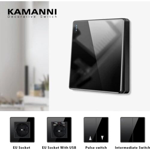 KAMANNI Luxury Light Switch General Standard Crystal Tempered Glass 2Gang 2 Way Switch Black Power Push Botton light Switch 220V