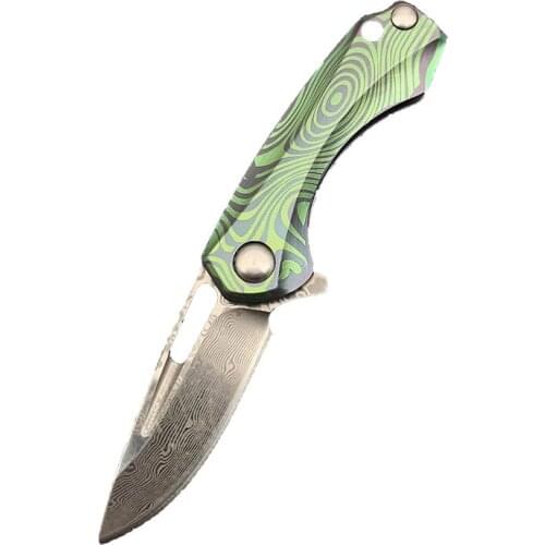 Titanium Handle Damascus Pocket Knife Outdoor Mini Folding Knife Express Out of the Box Carrying Keychain Knife Emergency Tool