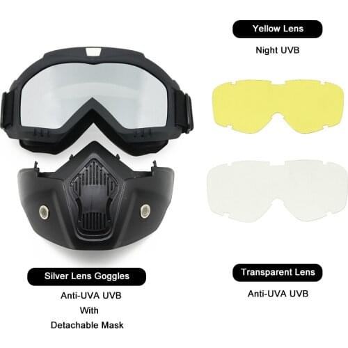 Motorcycling Face Mask Helmet Goggles 3LS Kit Lens Exchange Protective Gear Padding Night Vision Cycling Sunglasses Road Racing