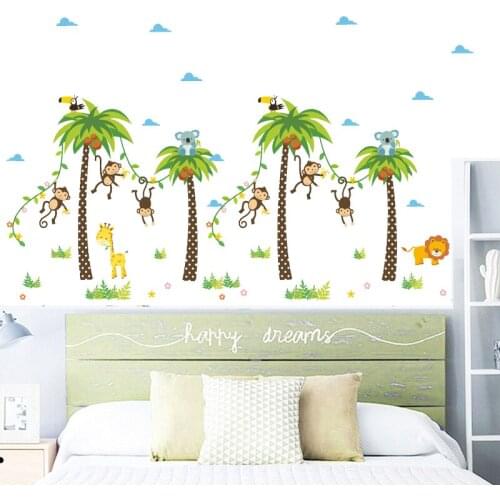 Cartoon Coconut Monkey for Childrens Room Activity Room Wall Decoration Kindergarten Environment Layout Removable Stickers