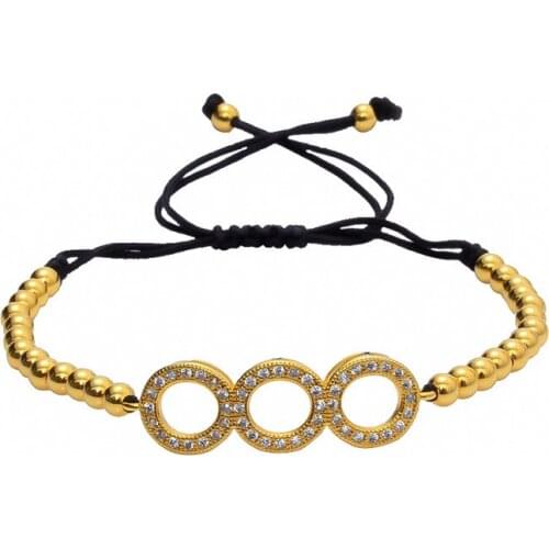 Anil Arjandas Men Bracelets 24K Gold Color Color Copper 4mm Beads Micro Pave CZ Beads Braiding Charm Macrame Bracelets