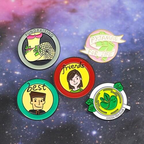Boys girls Brooch Enamel Pin Best Friend Sexy Woman Fundraising Pyjamas for life Green Tea Brooches Round Badge Jewelry Gift