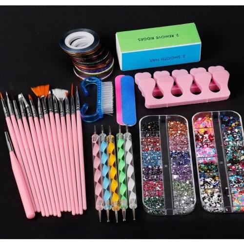 Manicure Brush Manicure Tool Set Point Drill Pen Gold Silver Line Rhinestone Sequins Claw Brush Polishing Strip Nail Tools TSLM2