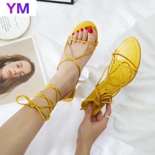 NEW Ins Hot Shoe Lace Up Thin High Heels Casual Gladiator Sandals Summer Shoes Women Cross-strap Solid Sandalias De Tacon 2021