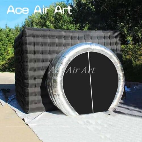 Whole sale camera shaped inflatable photo booth enclosure with silver lens shaped zipper doors on sale