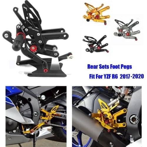 Fit For Yamaha YZF-R6 2017 2018 2019 2020 CNC Adjustable Footrest Foot Peg Pedal Mount Bracket Sets Footpeg Rider Rear Rearset