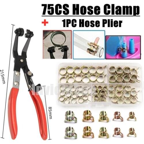 75PCS 5-16mm Car & Truck Spring Clips Fuel Oil Water Hose Clip Pipe Tube Clamp Fastener Cooling Systems Parts Accessories +Plier