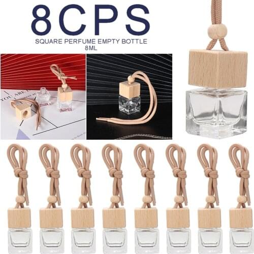 8pcs 8ml Empty Car Hanging Perfume Bottle Air Diffuser Ornaments Air Freshener Glass Container Decorative Ornament Pendant