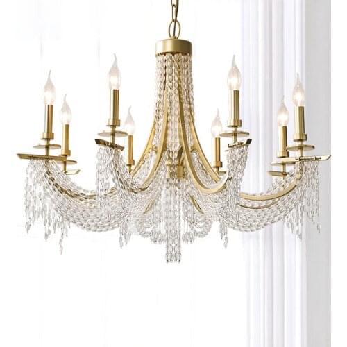 Luxury crystal pendant light gold hanging lighting in bedroom foyer living room hotel villa french country kitchen pendant lamp