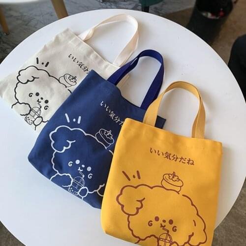 Womens Canvas Small Shoulder Bag Cartoon Pattern Ladies Reusable Shopper Bags Female Portable Lunch Bento Bags Tote Handbags