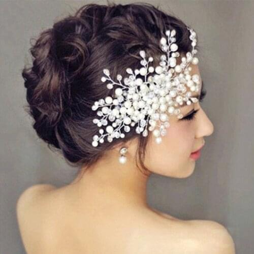 Bridal Elegant Wedding Hair Combs Pearl Flower Hair Clip Crystal Rhinestone Bead Bride Hairband Hearwear Hair Accessories