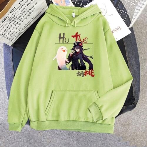 Harajuku Game Genshin Impact Hu Tao Hoodies Kawaii Cartoon Streetwear Long Sleeve Men Women Oversized Winter Hooded Sweatshirts