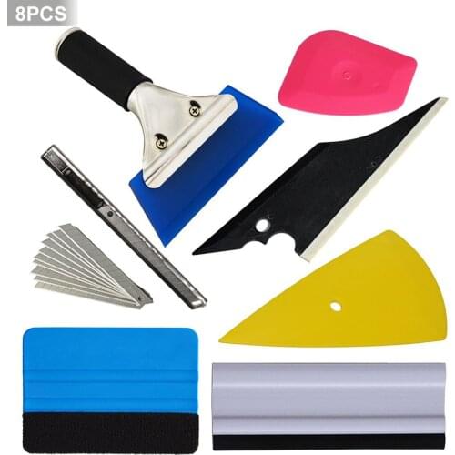 8 PCS Vehicle Glass Protective Film Car Window Wrapping Tint Vinyl Installing Tool Including Squeegees Scrapers Film Cutters