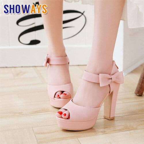 Pink Wedding Party Women Platform Sandals High Heel Black White Club Office Peep Toe Ankle Strap Zipper Summer Bowtie Lady Shoes