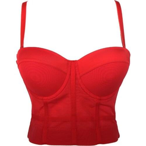 Women Sexy Mesh Bustier Crop Top Push Up Padded Bralette Club Party Wedding Corset Bra Sling Vest