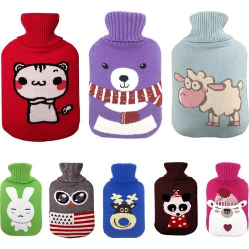 1Pcs 2000ml Elk Rabbit Mouse Print Hot Water Bottle Bag Removable Cold-Proof Washable Protective Cover Safe Explosion-proof Warm
