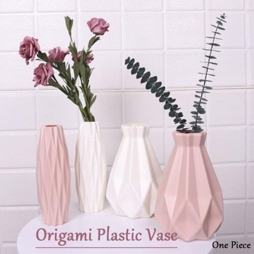1pcs Imitation Ceramic Origami Plastic Vase Container Milky White Flower Pot Nordic Simple Home Decoration Ornaments
