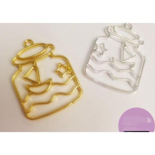 10 pcs/lot gold silver Rafting bottle shape Metal Frame Pendant Gold Charm Bezel Setting Cabochon Setting UV Resin Charm