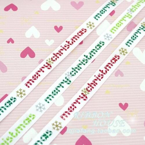 2 yards/lot)3/8''(10mm) Merry Christmas Letter Printed Satin Ribbons Christmas Ribbon Decorative Gift Packing Crafts 2meter
