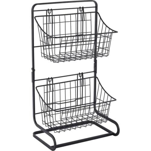 2 Tier Metal Storage Basket Fruit Vegetable Snacks Shelf Kitchen Storage Holder Bathroom Countertop Organizer Stand