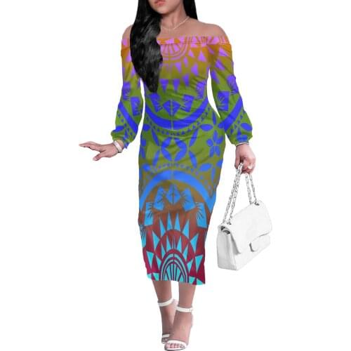 2021 Custom Logo/Image African Style Printed Plus Size Polyester Women Dresses Casual Long Sleeve Maxi Dress Wholesale