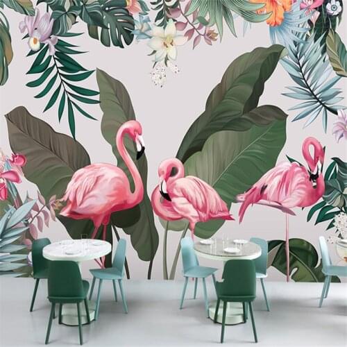 Beibehang Custom 3D Mural Wallpaper Banana Leaf Flamingo Bedroom Dining Room Living Room wall stickers Photo 3D Wall Decoration