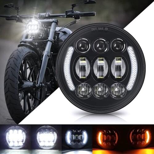 5.75 Inch Motorcycle Headlight 50W LED Round Headlight with Halo DRL Turn Signal Light High Low Beam Projector