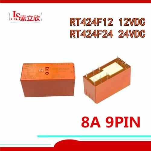 5PCS/LOT 100%Original New Relay RT424F12 RTE24F12 12VDC RTE24F24 RT424F24 24VDC 9PIN 8A two open two closed