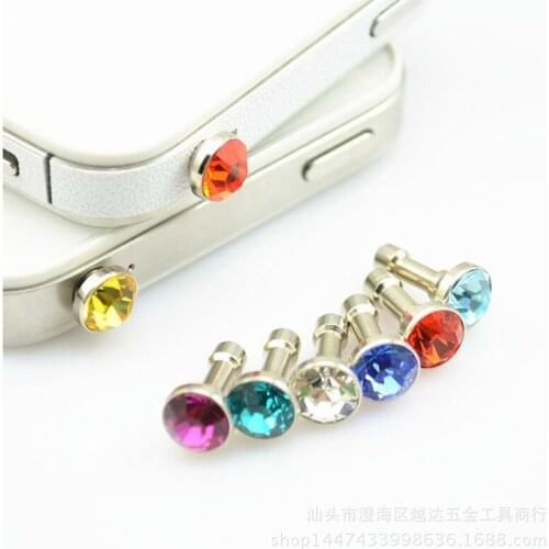 5 pcs/lot Glittering Crystal dust plug for iPhone X 8 7 6s 5 Samsung Plus Universal 3.5mm mobile phone Headphone Plug Smartphone