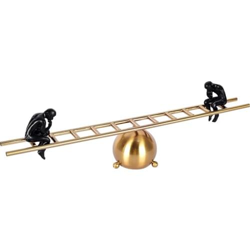 Abstract Black Character Sitting On A Metal Balance Ladder Home Decor Accessories Figurine Living Room Ornament Office Gifts