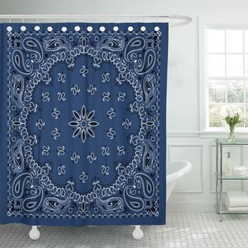 Colorful Pattern Blue Paisley Bandana Border Scarf Black Classic Shower Curtains Waterproof Polyester Fabric 72 x 78 inches