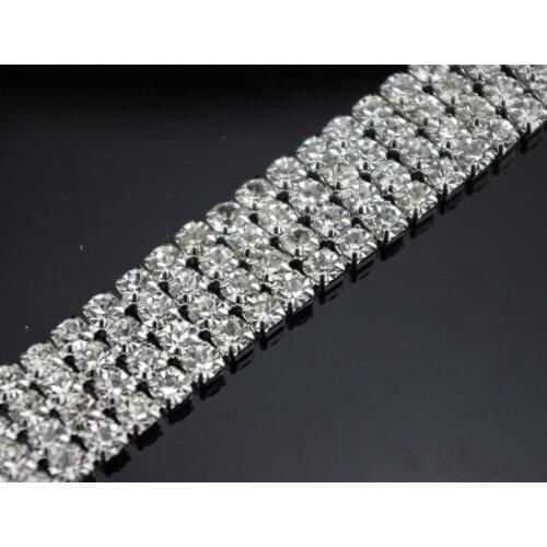 Free shipping 4 Rows 4mm 888 Rhinestone chain Cake Ribbon Trim Wedding Decoration x 1 yard