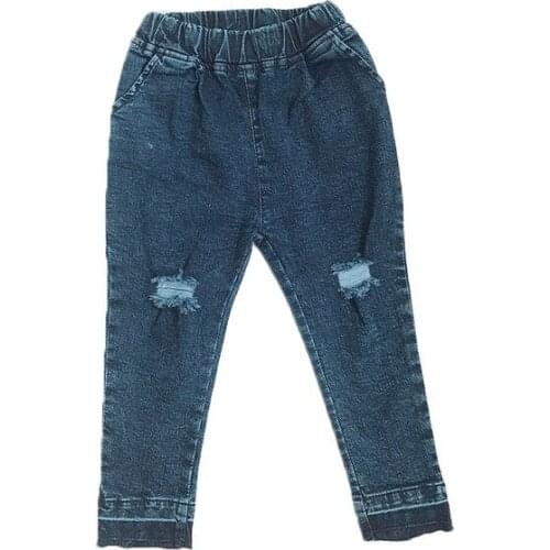 Girls Pants Jeans Casual Ripped Spring Autumn Trousers Kids Boys Pants Elastic Waist Toddler Unisex Jeans 2 3 4 5 6 7 Years New