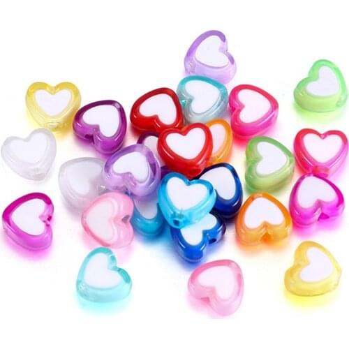 50pcs 7.6x8.5mm Acrylic Heart-shaped Spacer Bead Hollow Straight Tube Beads for Cord DIY Necklace Bracelet Jewelry