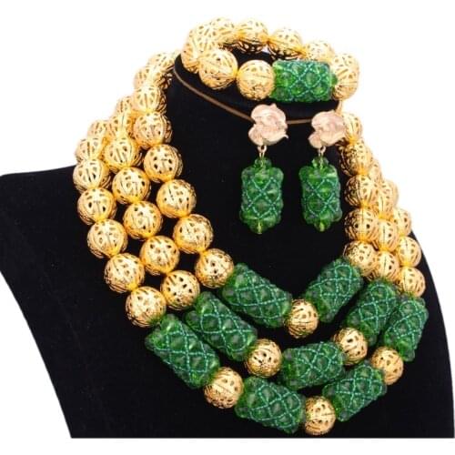 Dudo Jewelry Wedding Jewellery Sets for Women Green Gold Dubai Jewelry Set Free Shipping 2018 African Necklace Gold 3 Layers