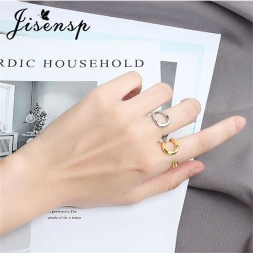 Jisensp 2021 Minimalist Irregular Tiny Hollow Ellipse Gold Silver Color Geometric Ring for Women Punk Rings Best Friendship Gift