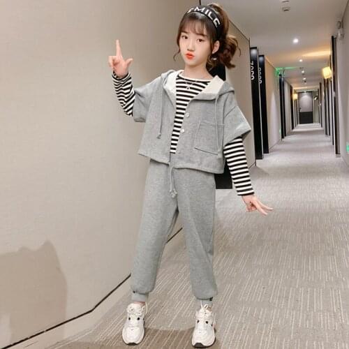 3pcs/set Girls Clothing Sets Autumn Winter Kids Long Sleeve hoodies + tshirt + Pants Suit Girl Outewear Children Clothes Set